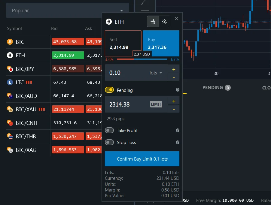 Open a trade on the Exness WebTerminal